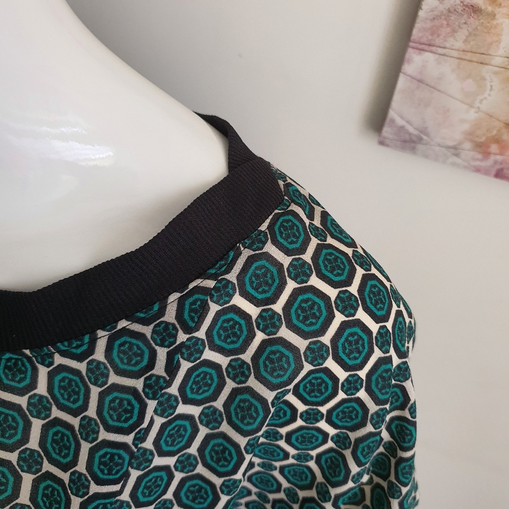 CUE Size 10 Long Sleeve Teal Print Oversized Lightweight High Low Top - Picture 5 of 11